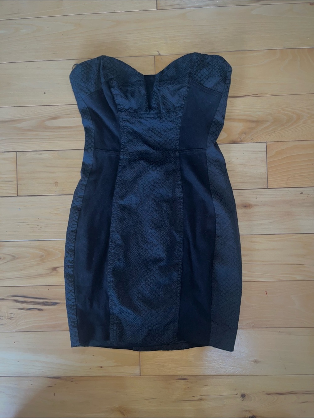 Bebe Bodycon Strapless Corset Dress Black Snakeskin Print Sz 4